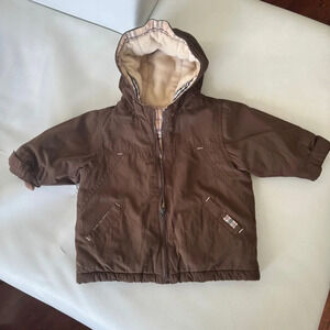 Vest jacket parka 3/6 months fleeced Burberry hood zip brown